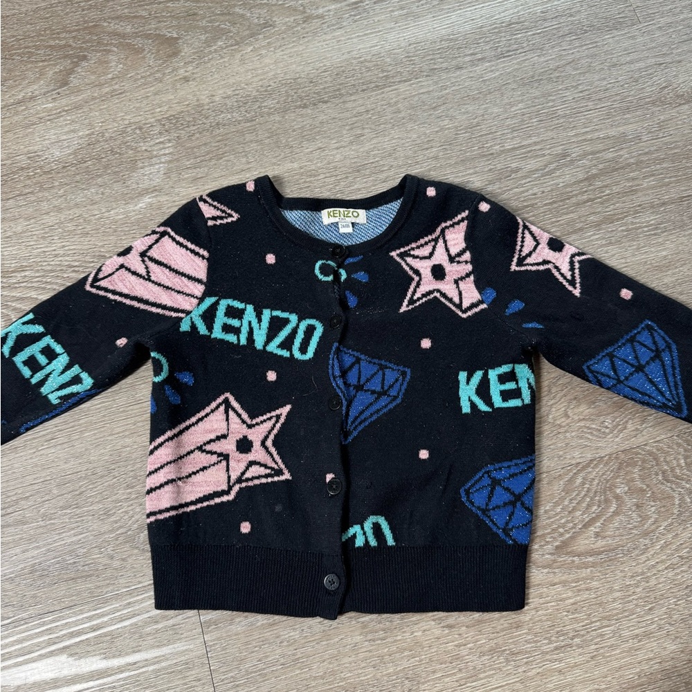 Kenzo Kids Black, Pink, and Blue Star Cardigan